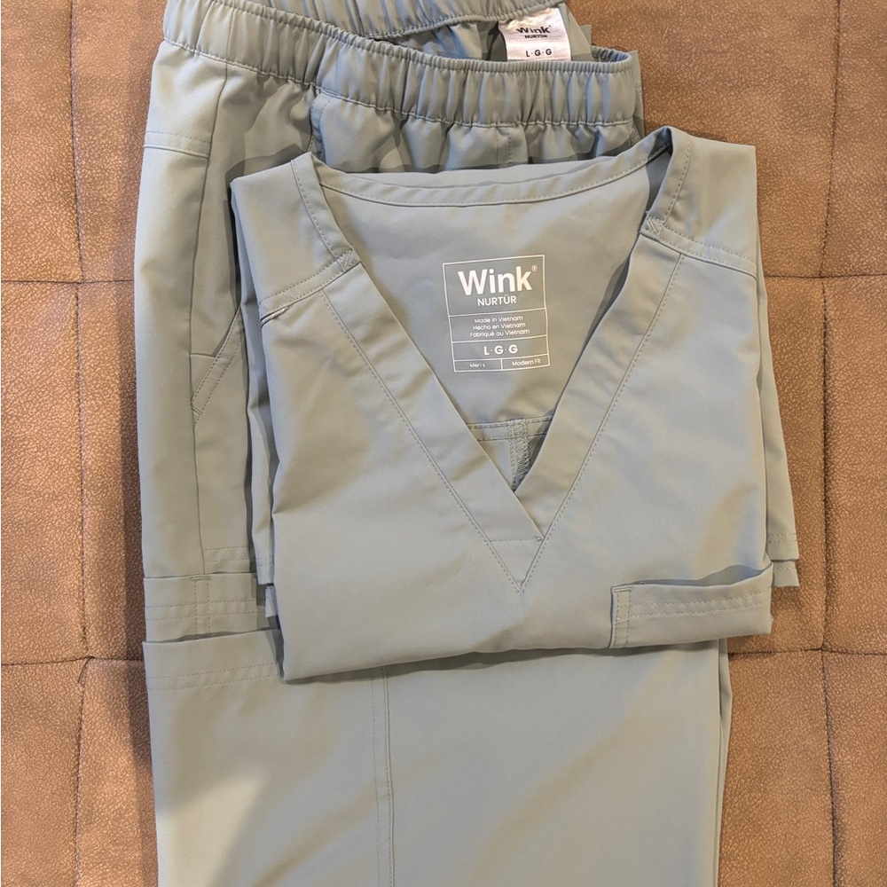 Wink NURTUR Men’s V-neck Scrub Top and Straight Leg Cargo Pants (Sage)